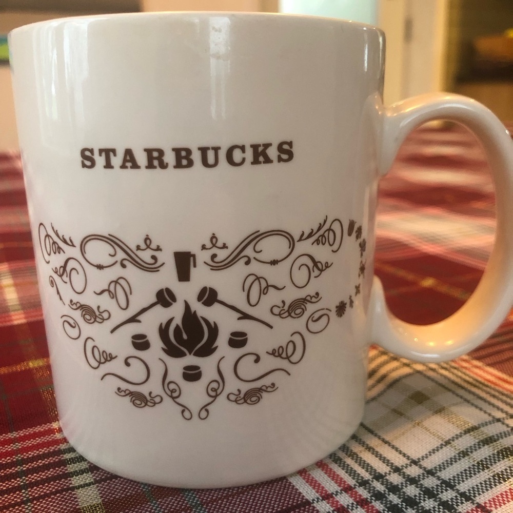 Starbucks Rare Collectible Cream and Brown Campfire Themed Mug 18oz